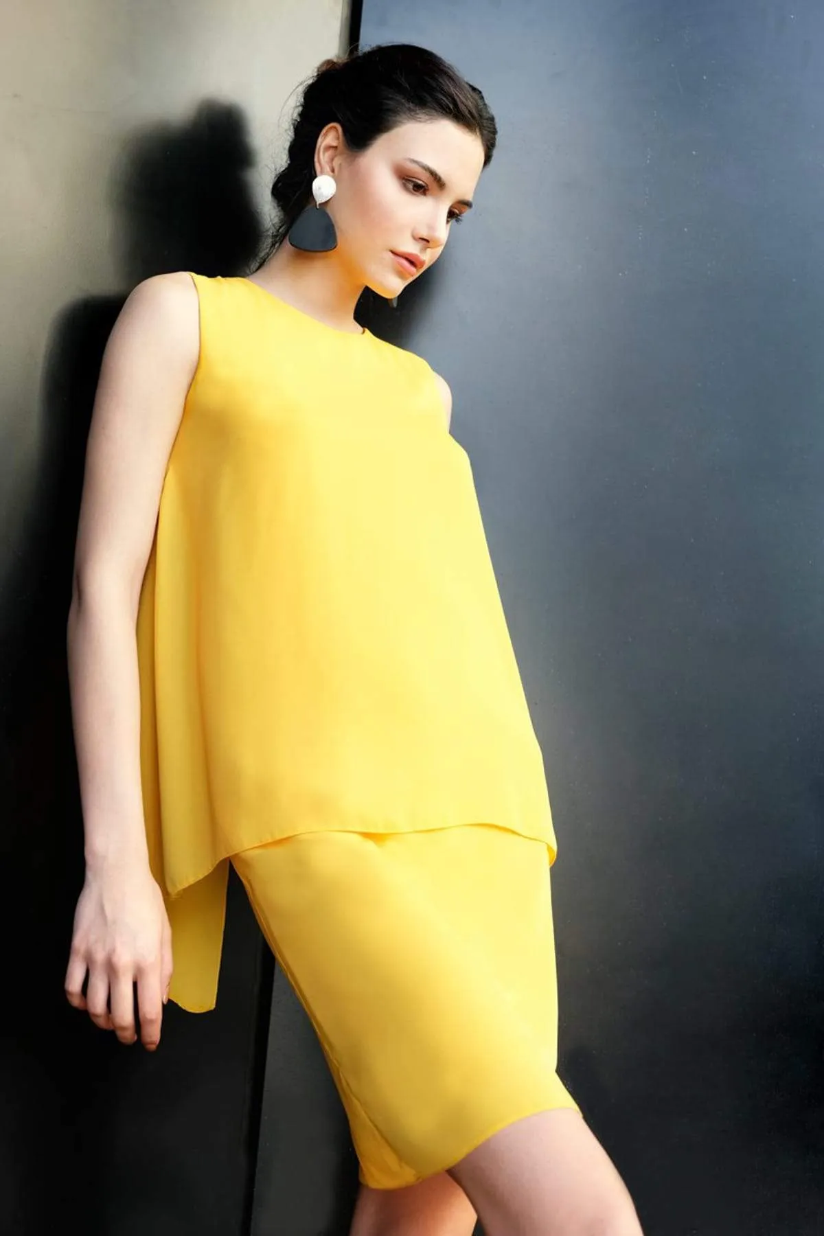 12858 Yellow Tiered Chiffon Dress