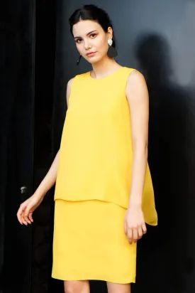 12858 Yellow Tiered Chiffon Dress