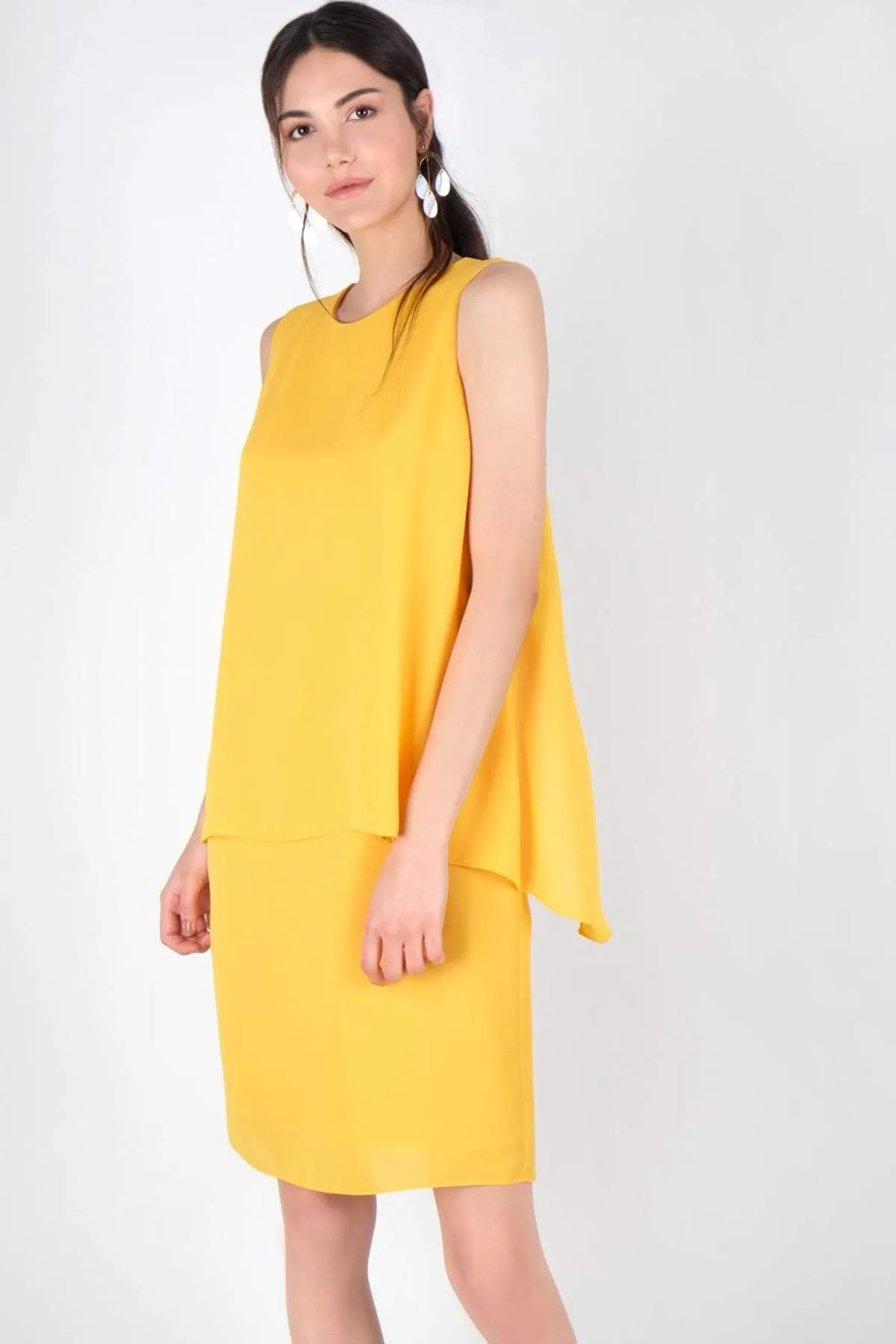 12858 Yellow Tiered Chiffon Dress