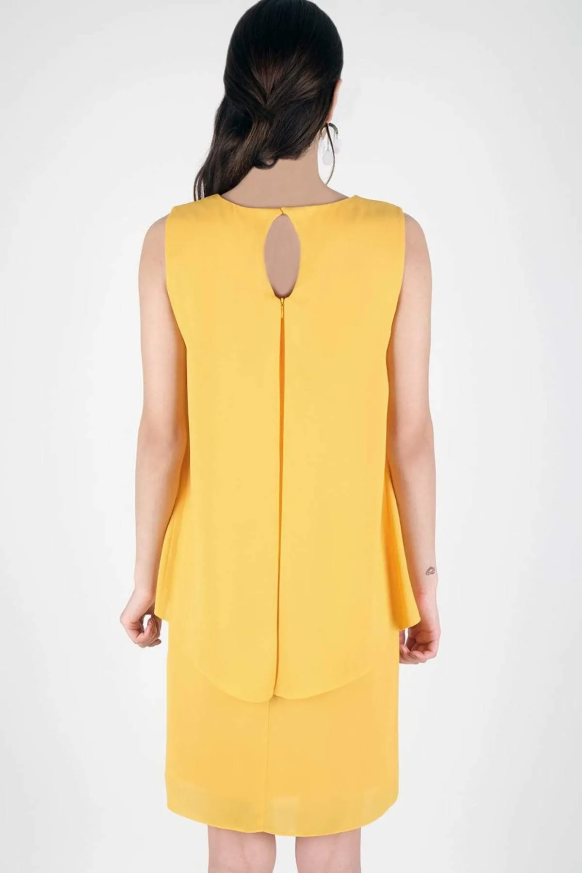 12858 Yellow Tiered Chiffon Dress