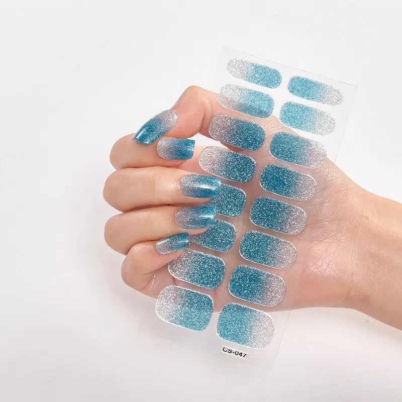16pcs Gradient Full Cover Glitter Nail Art Sticker