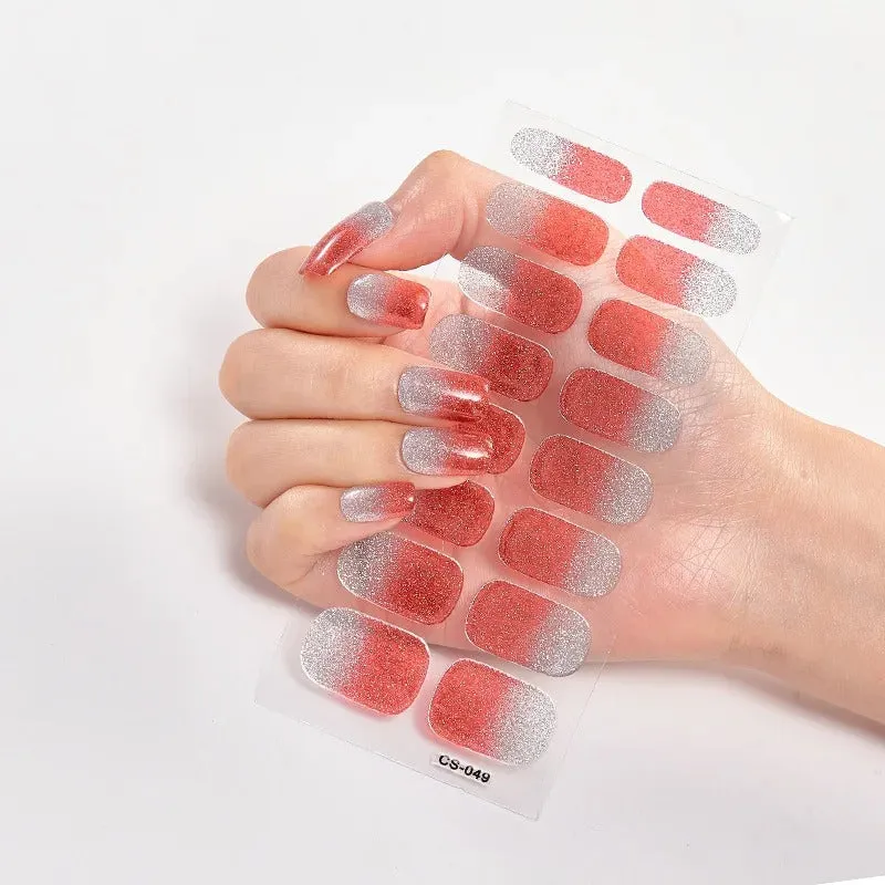 16pcs Gradient Full Cover Glitter Nail Art Sticker