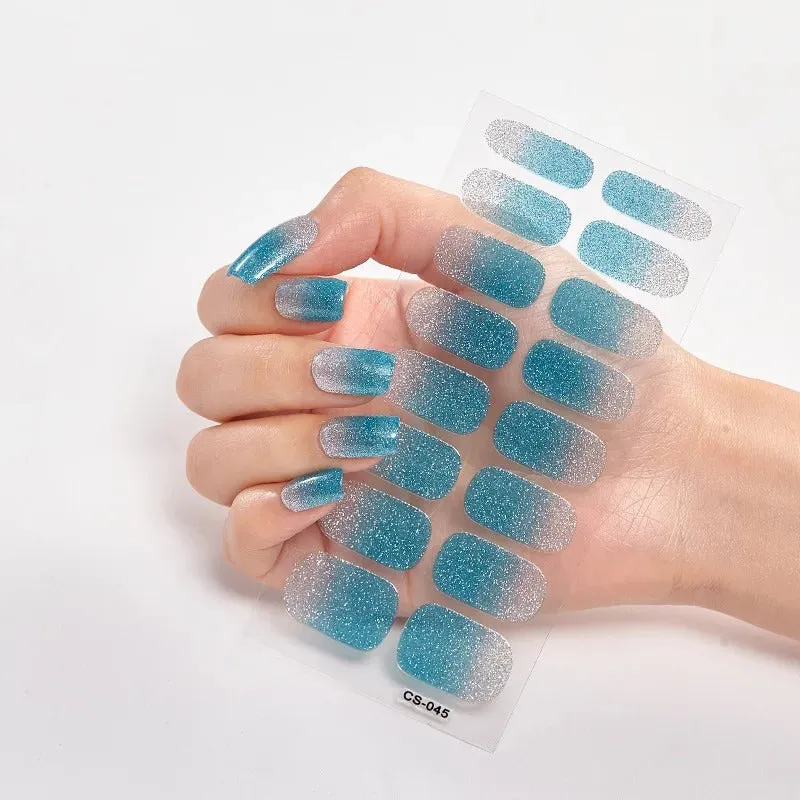 16pcs Gradient Full Cover Glitter Nail Art Sticker