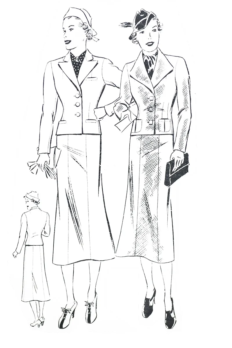 1937 Vintage Butterick 7239 Womens Skirt Suit Sewing Pattern