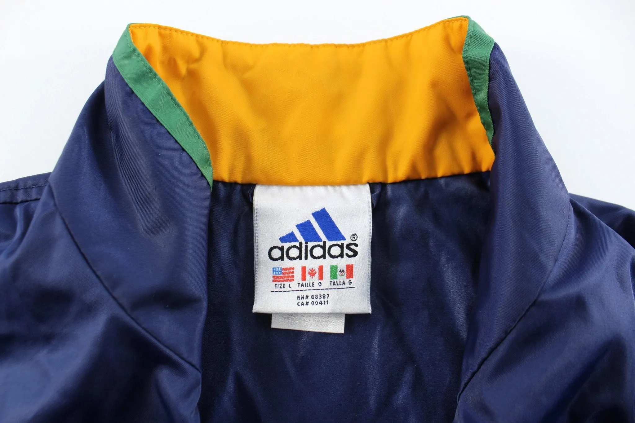 90's Adidas Embroidered Logo Navy Blue, Orange, Green Zip Up Jacket