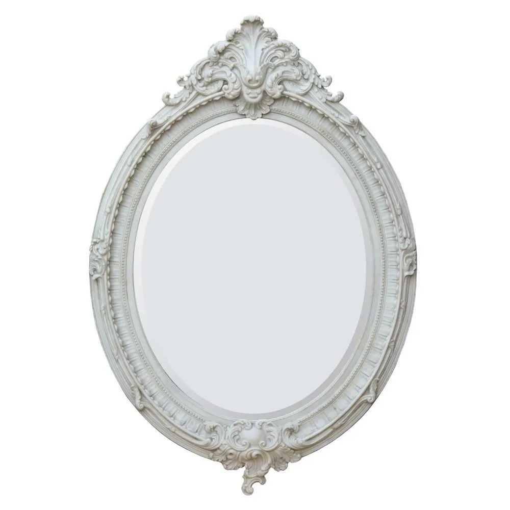 Antique French Style Marbeline Rococo Oval Bevelled Wall Mirror