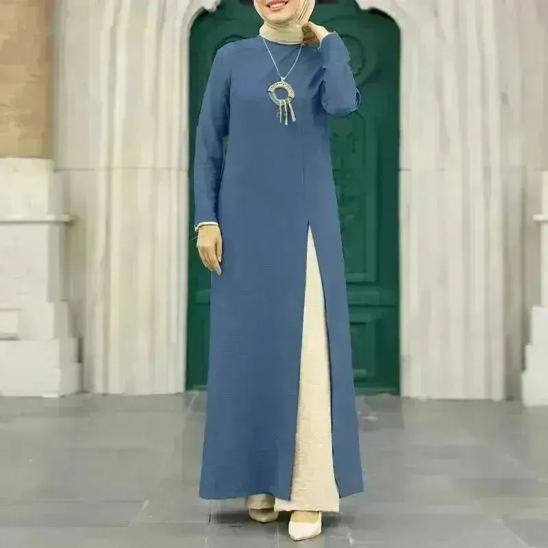 ArabWomen Plain Split Long sleeve Abaya Dress