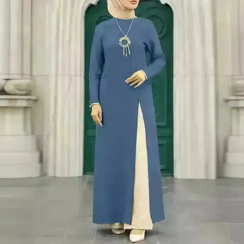 ArabWomen Plain Split Long sleeve Abaya Dress
