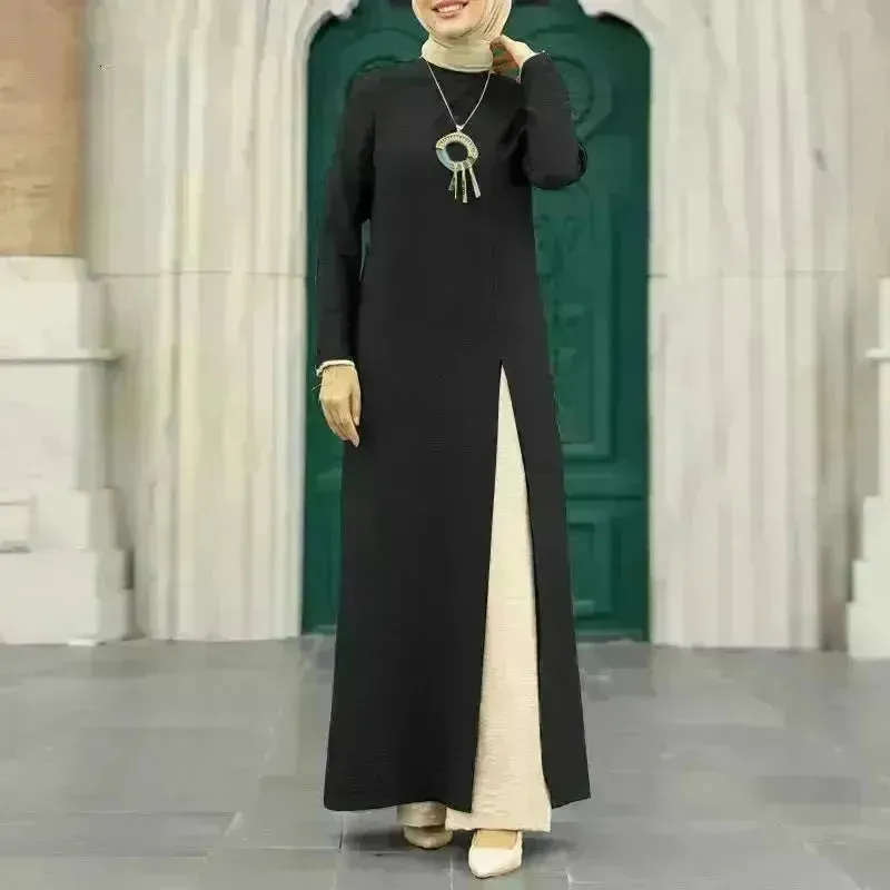 ArabWomen Plain Split Long sleeve Abaya Dress