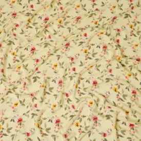 Banana yellow Premium pure silk crepe fabric with multicolor print in floral design-D13862