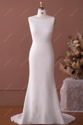 Bateau Neck Crepe Mermaid Simple Wedding Dress
