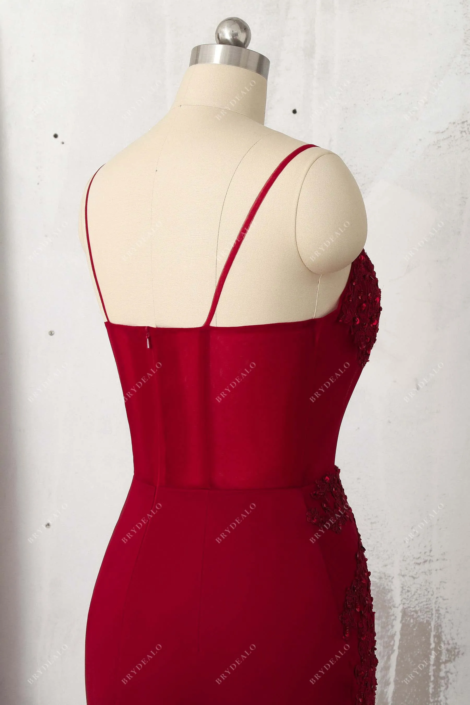 Beaded Ruby Lace Illusion Tulle Trumpet Prom Gown
