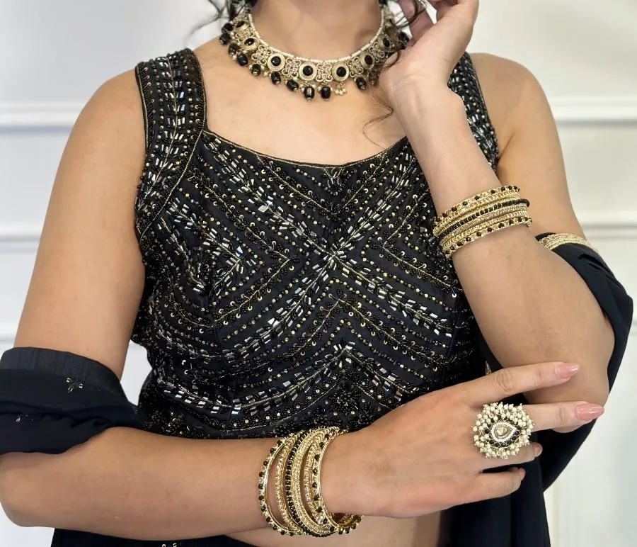 Black & Gold Polki Necklace Set
