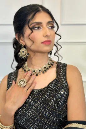 Black & Gold Polki Necklace Set