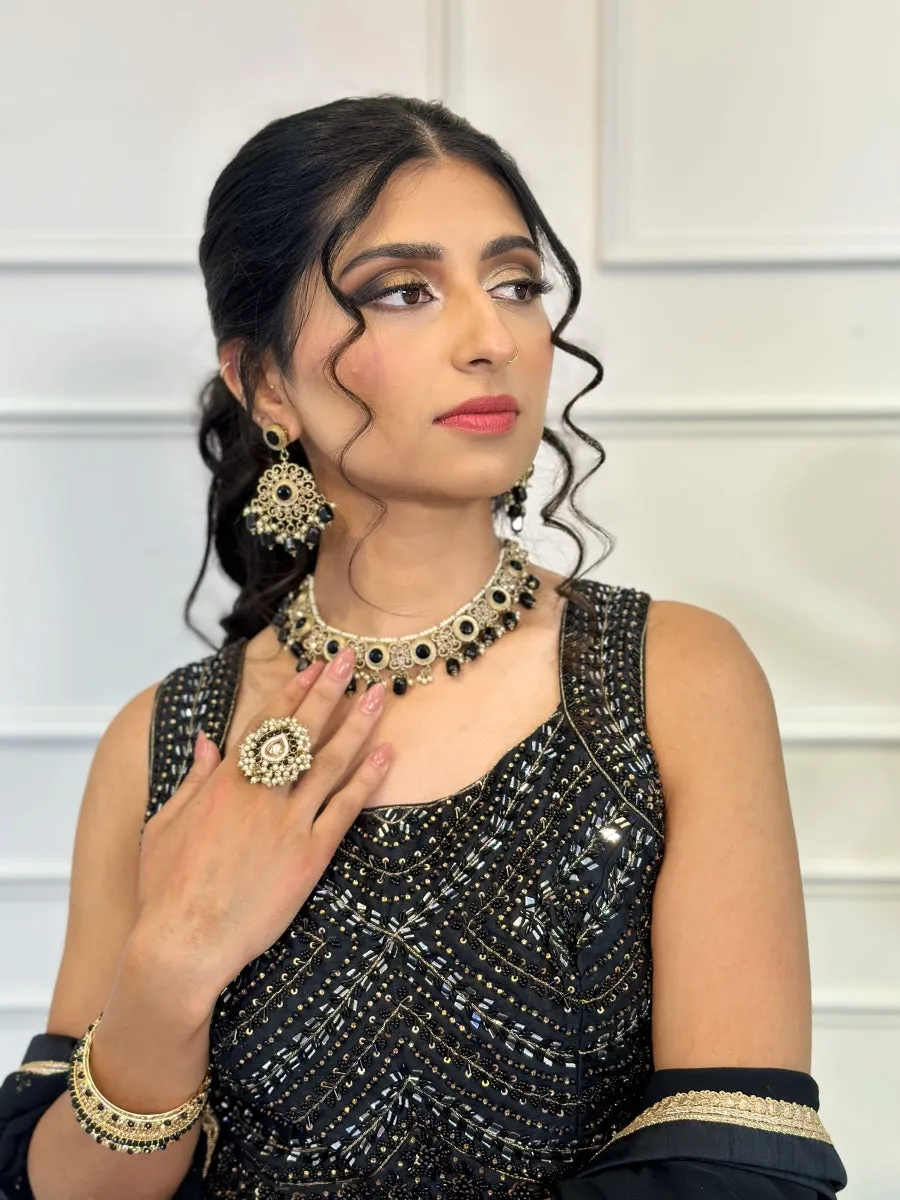 Black & Gold Polki Necklace Set