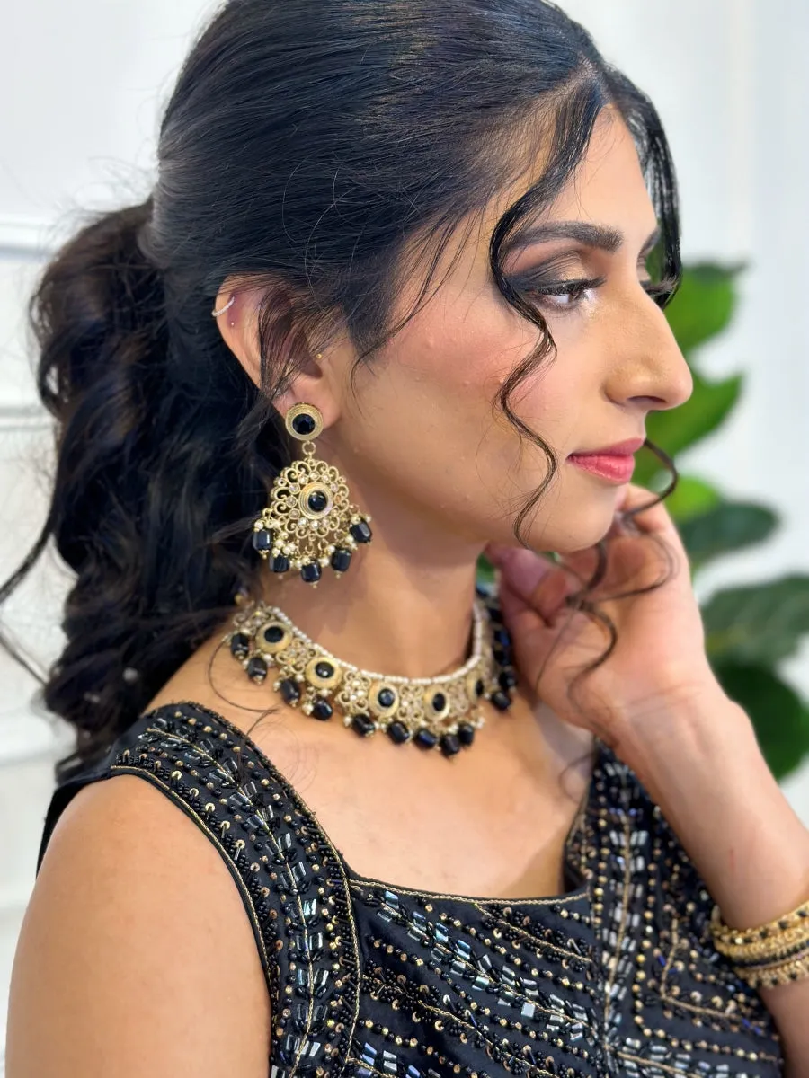Black & Gold Polki Necklace Set