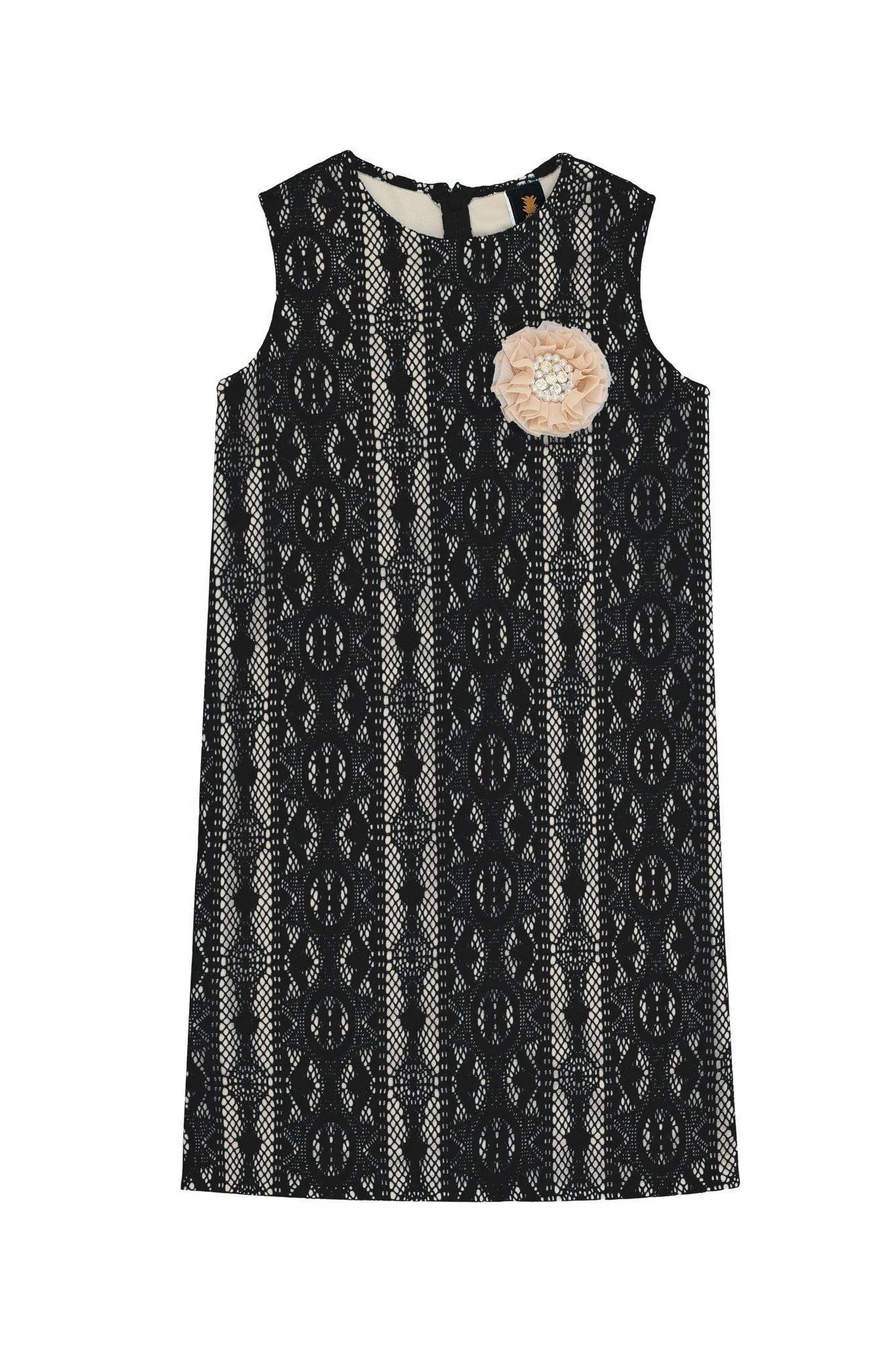 Black Crochet Lace Sleeveless Shift Fancy Cocktail Party Dress - Girls