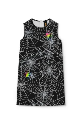 Bugs & Kisses Adele Black Goth Spider Web Printed Shift Dress - Girls