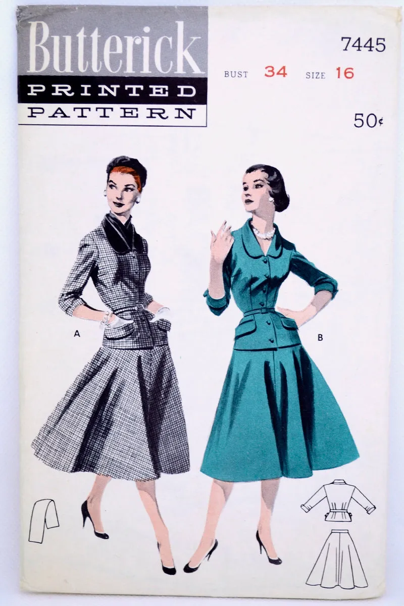 Butterick 7445 Vintage 1950s 2 pc Dress Sewing Pattern