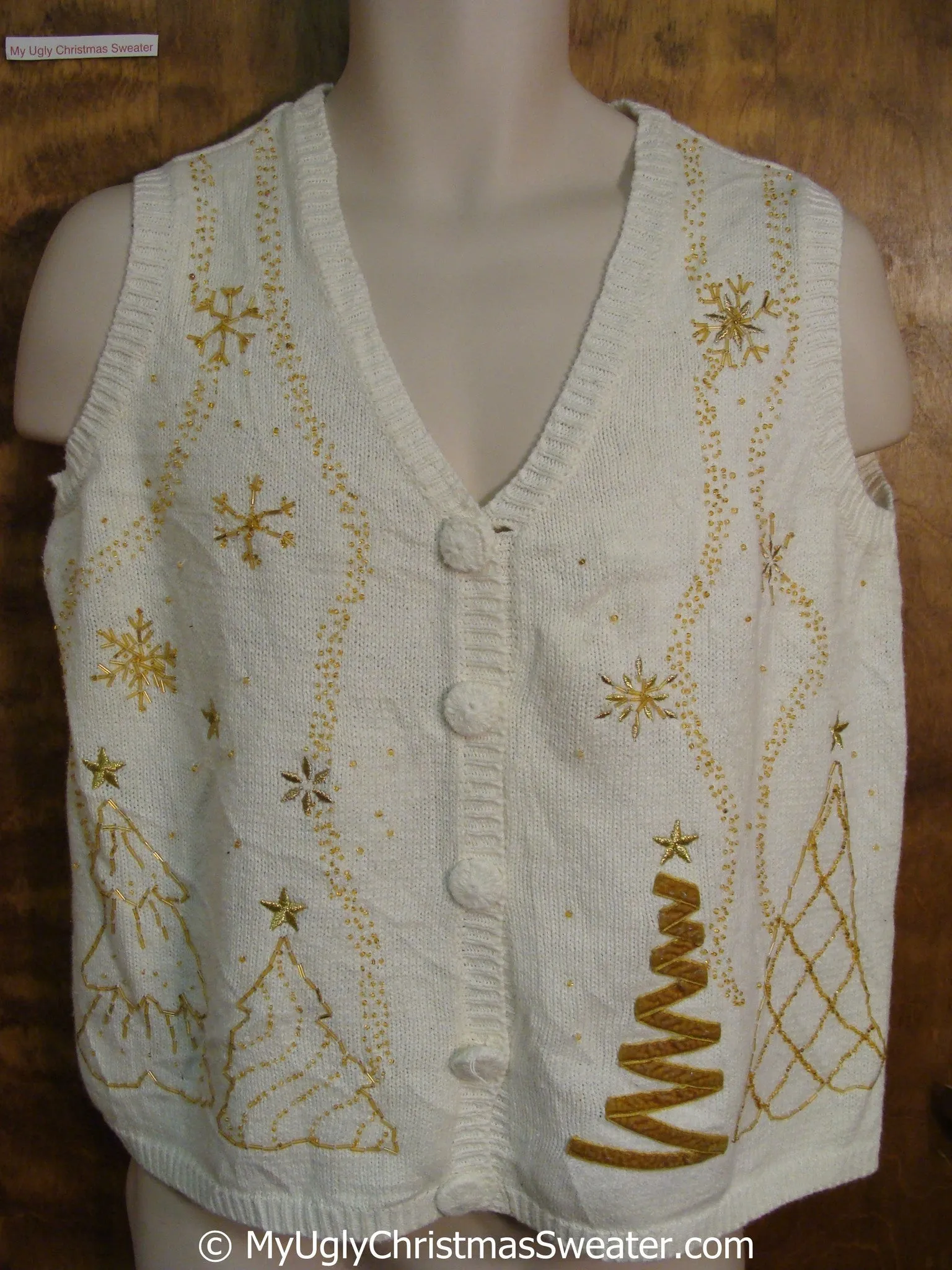 Cheap 2sided Golden Trees Christmas Sweater Vest