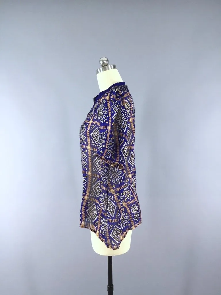 Chiffon Blouse T-Shirt Top / Vintage Indian Sari / Size Large