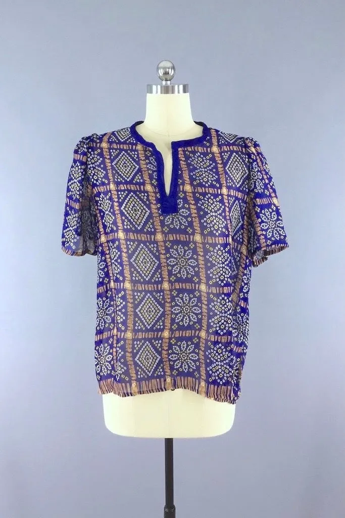 Chiffon Blouse T-Shirt Top / Vintage Indian Sari / Size Large