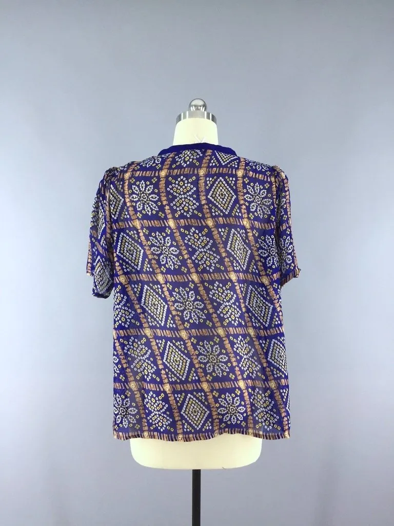 Chiffon Blouse T-Shirt Top / Vintage Indian Sari / Size Large