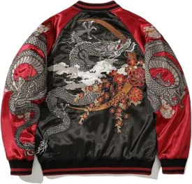 Chinese Style Embroidered Bomber Jacket,Casual Motorcycle Coat