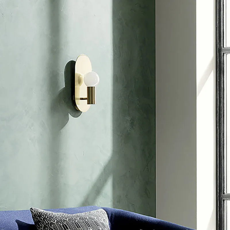 Contemporary Nordic Brass Oval Ball 1-Light Wall Sconce Lamp For Bedroom