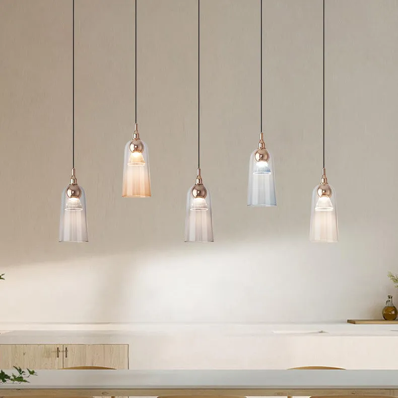 Contemporary Nordic Gradient Acrylic Cup Shade Aluminum LED Pendant Light For Dining Room