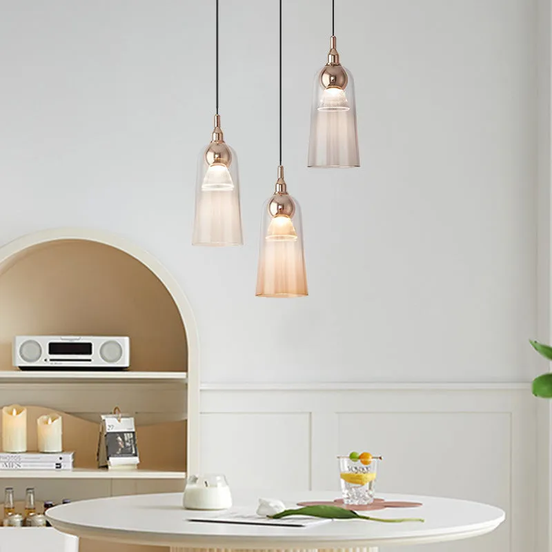 Contemporary Nordic Gradient Acrylic Cup Shade Aluminum LED Pendant Light For Dining Room