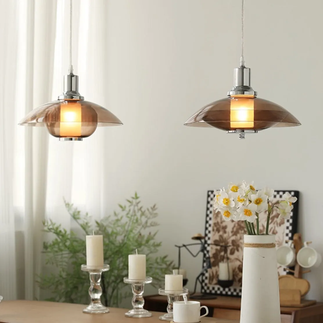 Contemporary Nordic Iron Glass Round Shape 1-Light Pendant Light For Bedroom