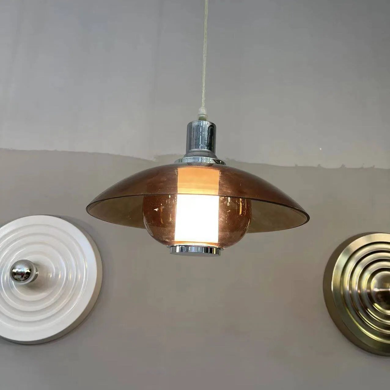 Contemporary Nordic Iron Glass Round Shape 1-Light Pendant Light For Bedroom