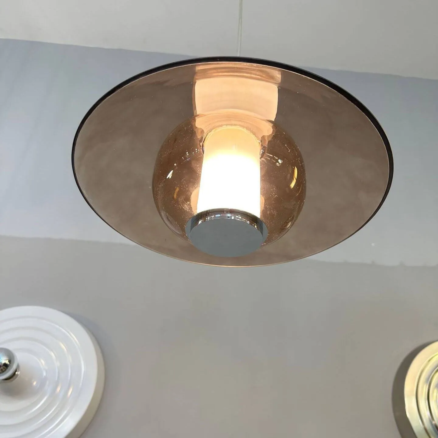 Contemporary Nordic Iron Glass Round Shape 1-Light Pendant Light For Bedroom