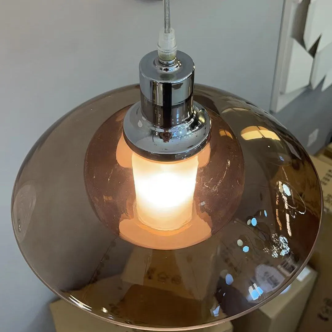 Contemporary Nordic Iron Glass Round Shape 1-Light Pendant Light For Bedroom
