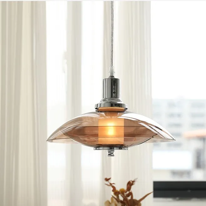 Contemporary Nordic Iron Glass Round Shape 1-Light Pendant Light For Bedroom
