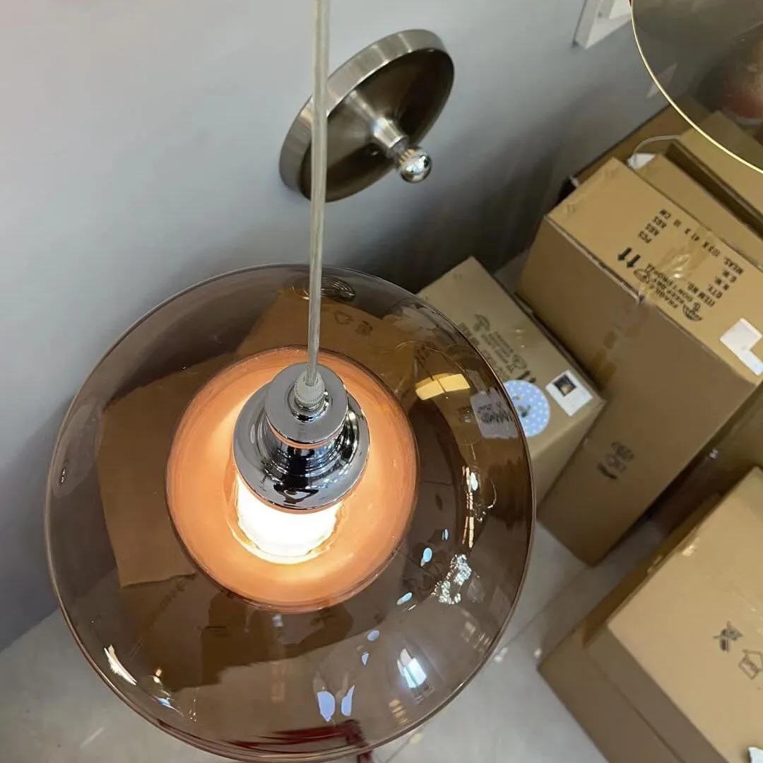 Contemporary Nordic Iron Glass Round Shape 1-Light Pendant Light For Bedroom