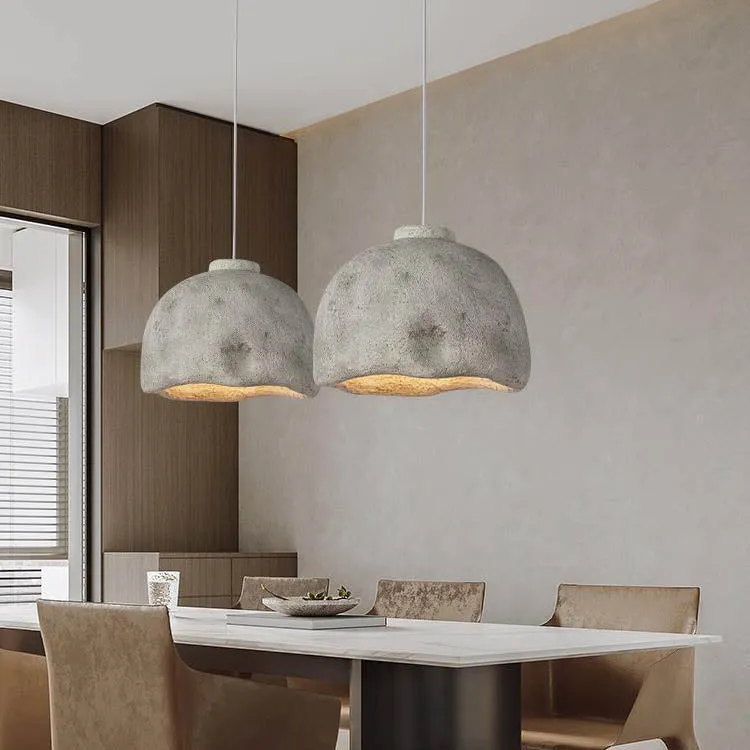 Contemporary Nordic Rough Rock Texture Semicircular 1-Light Pendant Light for Dining Room