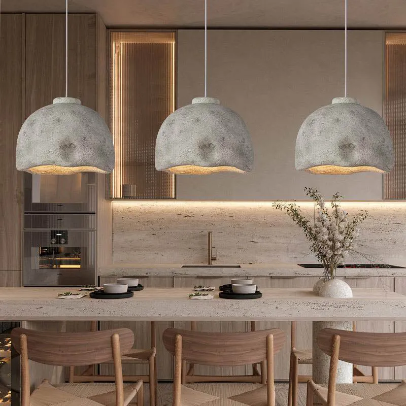 Contemporary Nordic Rough Rock Texture Semicircular 1-Light Pendant Light for Dining Room