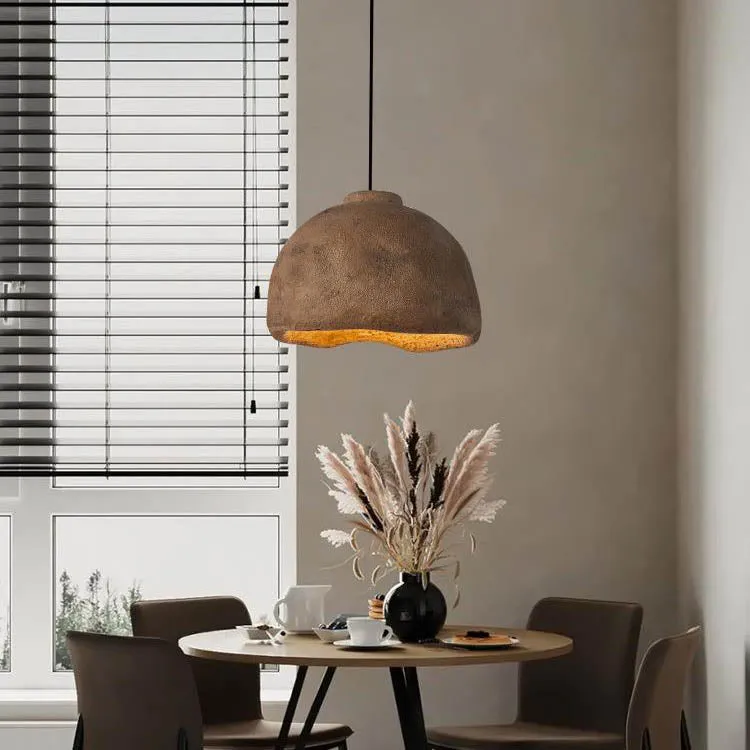 Contemporary Nordic Rough Rock Texture Semicircular 1-Light Pendant Light for Dining Room