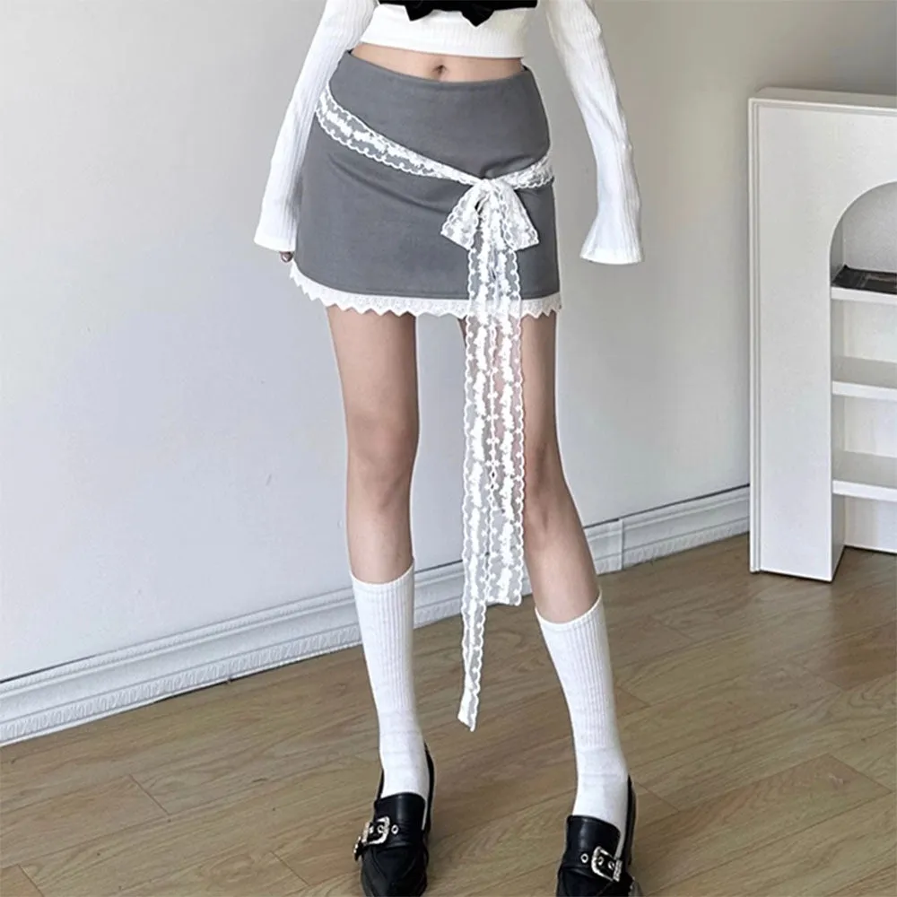 Coquette Aesthetic Lace Bow Skirt
