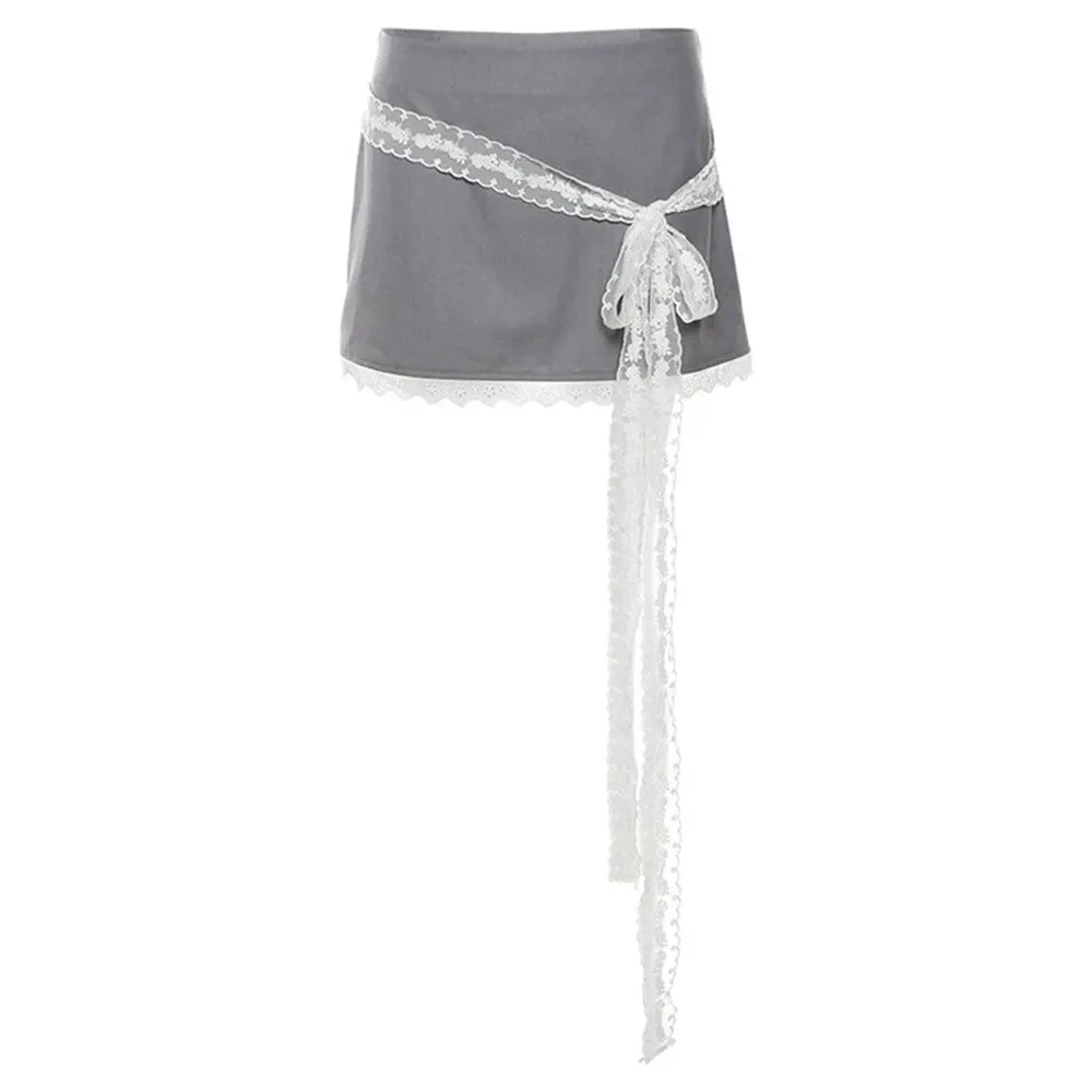 Coquette Aesthetic Lace Bow Skirt