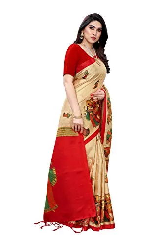 CRAFTSTRIBE Khadi Silk Ethnic Print Cream for Wedding Gift Saree for Women