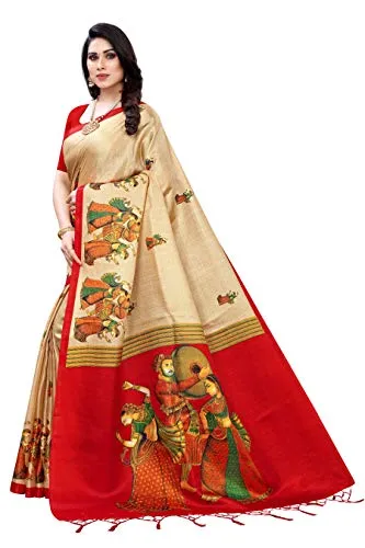 CRAFTSTRIBE Khadi Silk Ethnic Print Cream for Wedding Gift Saree for Women