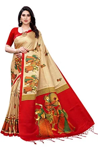 CRAFTSTRIBE Khadi Silk Ethnic Print Cream for Wedding Gift Saree for Women