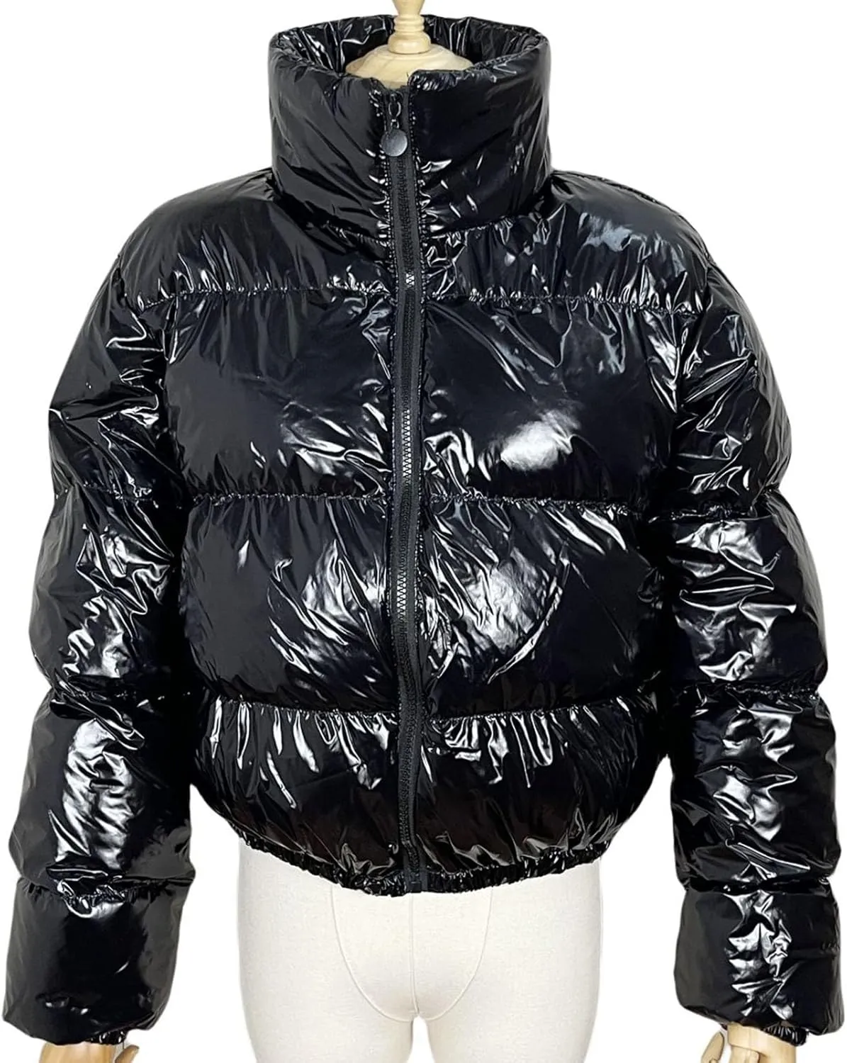 Cropped Puffer Jacket Women Winter Warm Stand Collar Slim Fit Crop Puffy Down Coat Long Sleeve Short Bubble Jackets