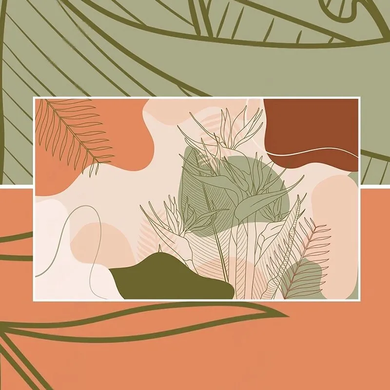 Custom Mural Line Drawing Plant Bird Abstract Wallpaper (㎡)