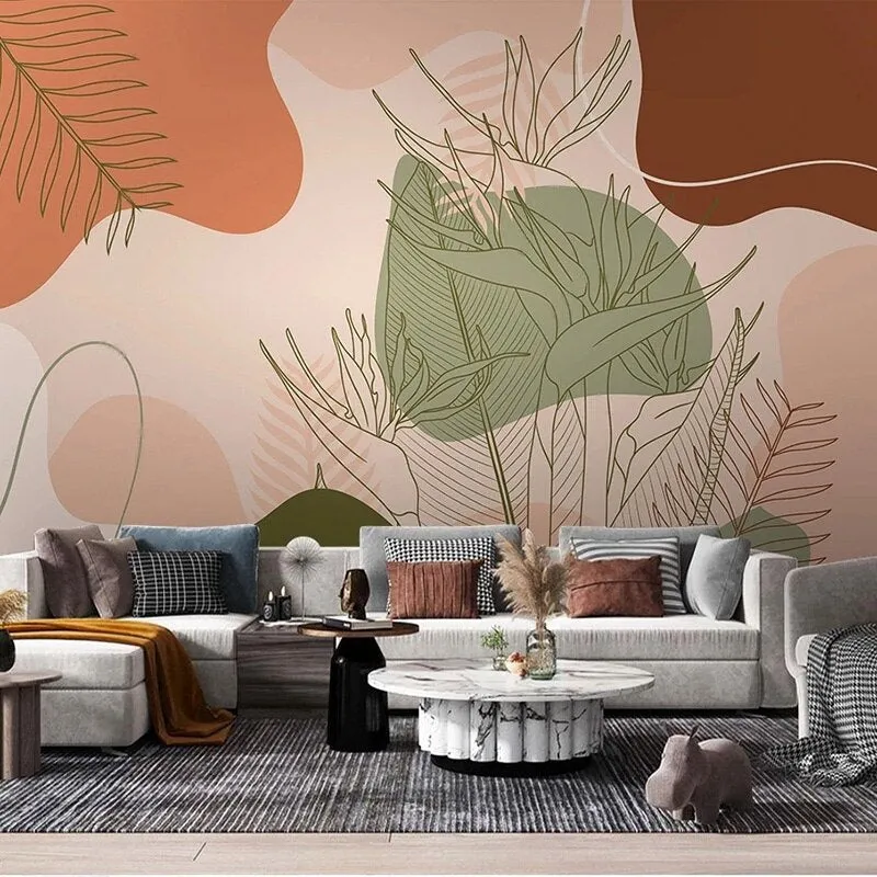 Custom Mural Line Drawing Plant Bird Abstract Wallpaper (㎡)