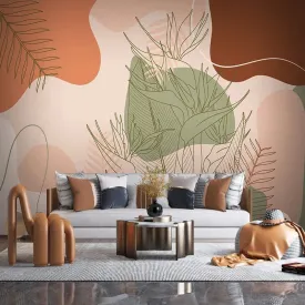 Custom Mural Line Drawing Plant Bird Abstract Wallpaper (㎡)