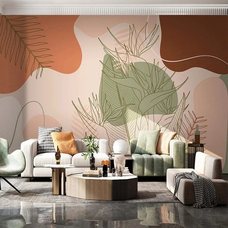 Custom Mural Line Drawing Plant Bird Abstract Wallpaper (㎡)